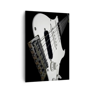 Impression sur toile - Image sur toile - Gros plan d'une guitare électrique blanche sur fond noir. - 70x100cm - Son caché en blanc - Décoration murale moderne pour le salon et la chambre ARTTOR