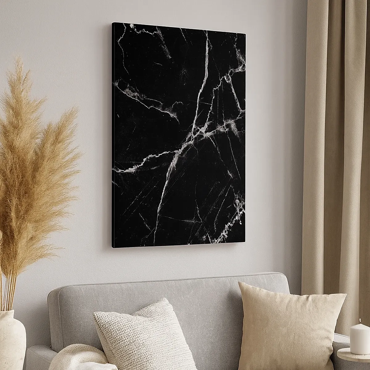 Impression sur toile - Image sur toile - Marbre noir avec des veines blanches dans les détails - 50x70cm - La vie secrète de la pierre - Décoration murale moderne pour le salon et la chambre ARTTOR