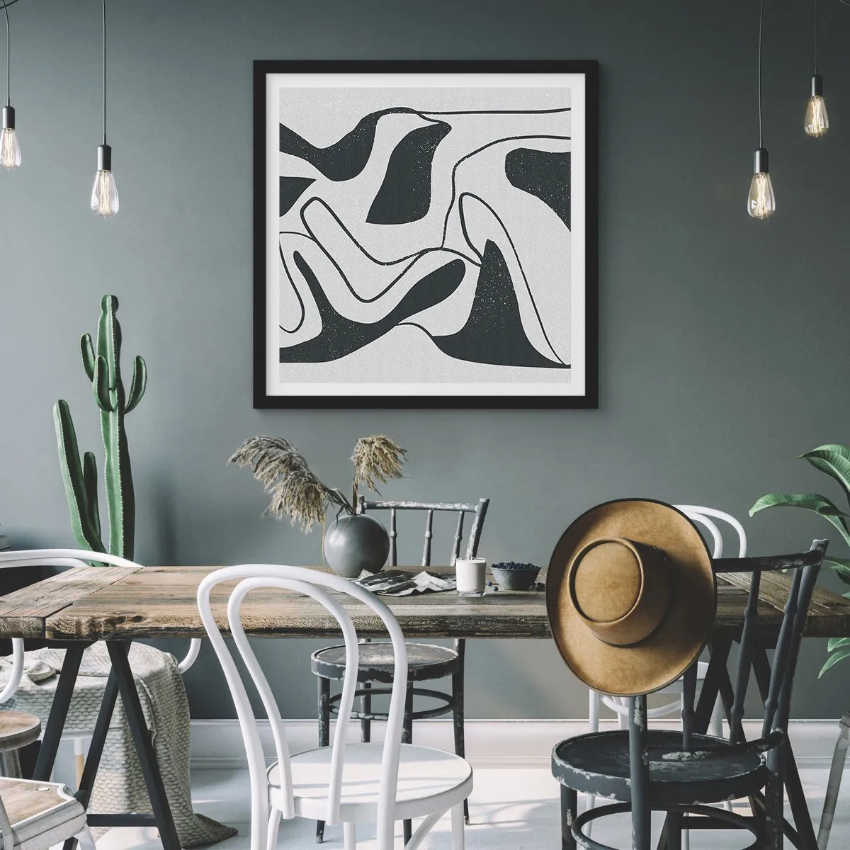 Affiche dans un cadre noir - Poster - Amusement de labyrinthe abstrait - 30x30 cm