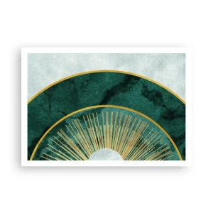 Affiche - Poster - Motif abstrait avec des cercles aux couleurs émeraude et or. - 100x70cm - Un autre système solaire - Décoration murale moderne pour le salon et la chambre ARTTOR