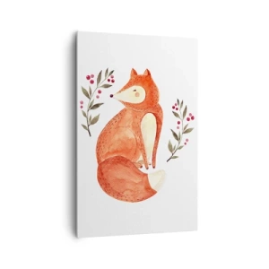 Impression sur toile - Image sur toile - Un renard aquarelle entouré de brindilles avec des baies - 80x120cm - Petit rouquin - Décoration murale moderne pour le salon et la chambre ARTTOR