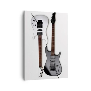 Impression sur toile - Image sur toile - Deux guitares électriques en noir et blanc sur fond clair. - 50x70cm - Harmonie des formes - Décoration murale moderne pour le salon et la chambre ARTTOR
