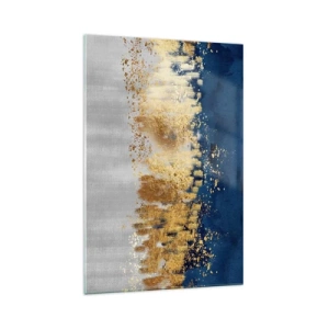 Impression sur verre - Image sur verre - Une composition abstraite dans des tons d'or et de bleu marine. - 70x100cm - Une composition moderne et pétillante - Décoration murale moderne pour le salon et la chambre ARTTOR