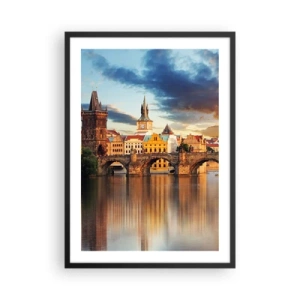 Affiche dans un cadre noir - Poster - Pont Charles à Prague au coucher du soleil - 50x70cm - Belle depuis des lustres - Décoration murale moderne pour le salon et la chambre ARTTOR