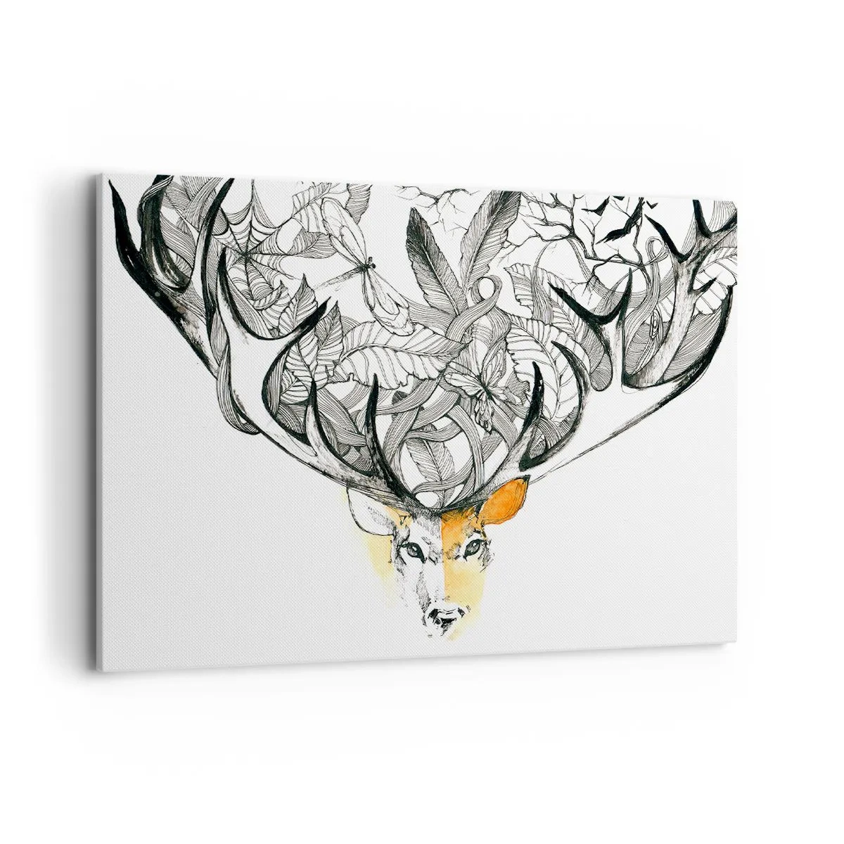 Impression sur toile - Image sur toile - Motif subtil de cerf avec bois décoratifs - 100x70cm - Corne d'abondance - Décoration murale moderne pour le salon et la chambre ARTTOR