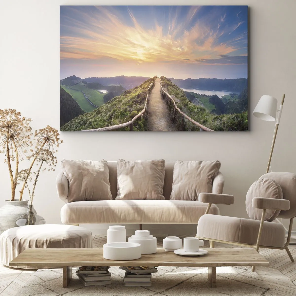 Impression sur toile - Image sur toile - Un sentier pittoresque sur une colline avec vue sur le coucher de soleil - 100x70cm - Proche du ciel - Décoration murale moderne pour le salon et la chambre ARTTOR
