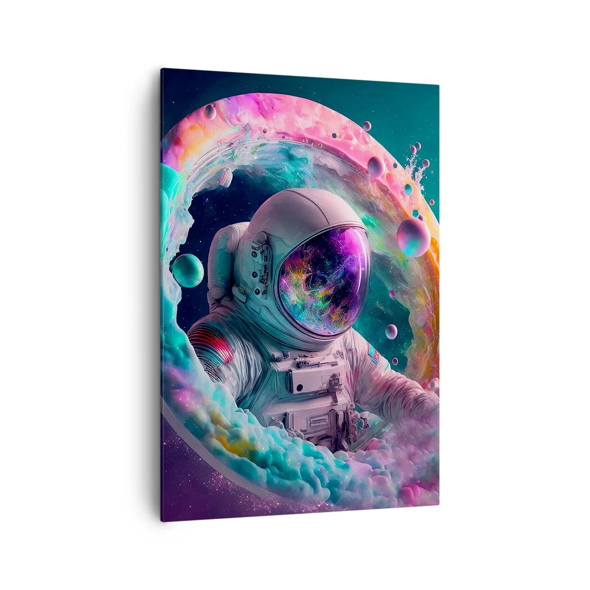 Impression sur toile - Image sur toile - Astronaute dans une aura cosmique colorée - 70x100cm - porte des étoiles - Décoration murale moderne pour le salon et la chambre ARTTOR