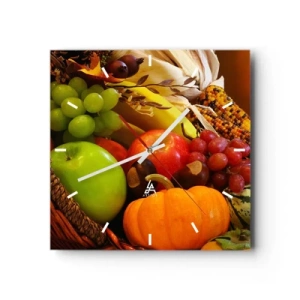 Horloge murale - Pendule murale - Un panier de fruits, de citrouilles et de maïs sur fond de couleurs d'automne. - 30x30cm - Panier de récolte - Décoration murale moderne pour le salon et la chambre ARTTOR