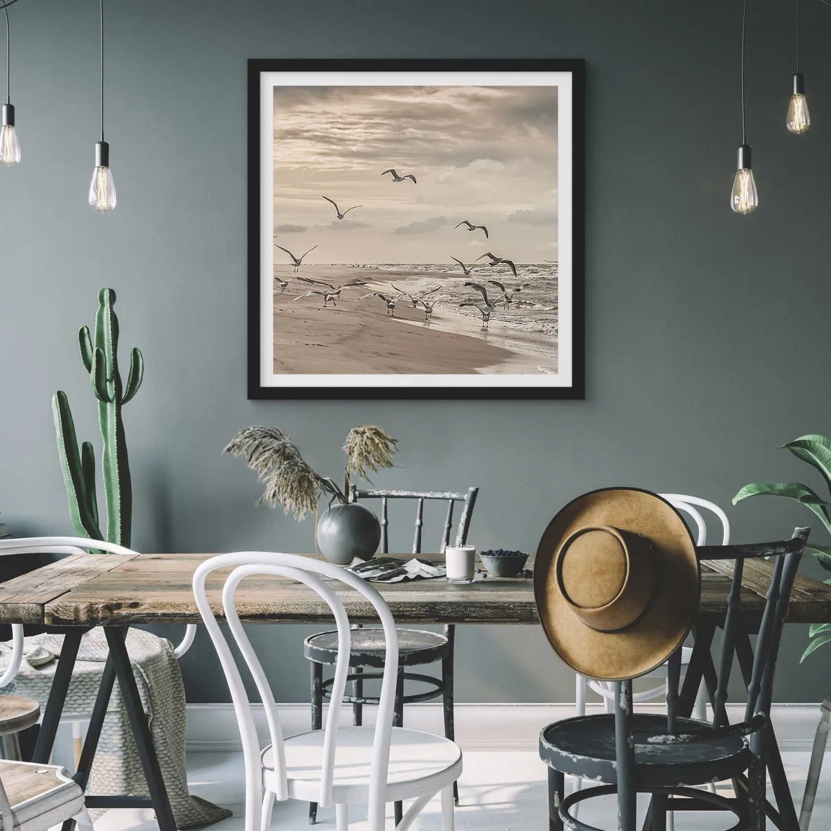 Affiche dans un cadre noir - Poster - Le bruit de la mer, le chant des oiseaux - 30x30 cm