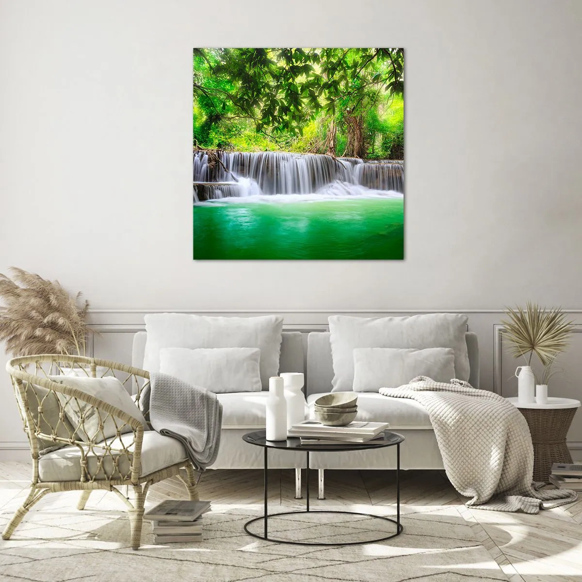 Impression sur verre - Image sur verre - Une cascade de vert - 50x50 cm
