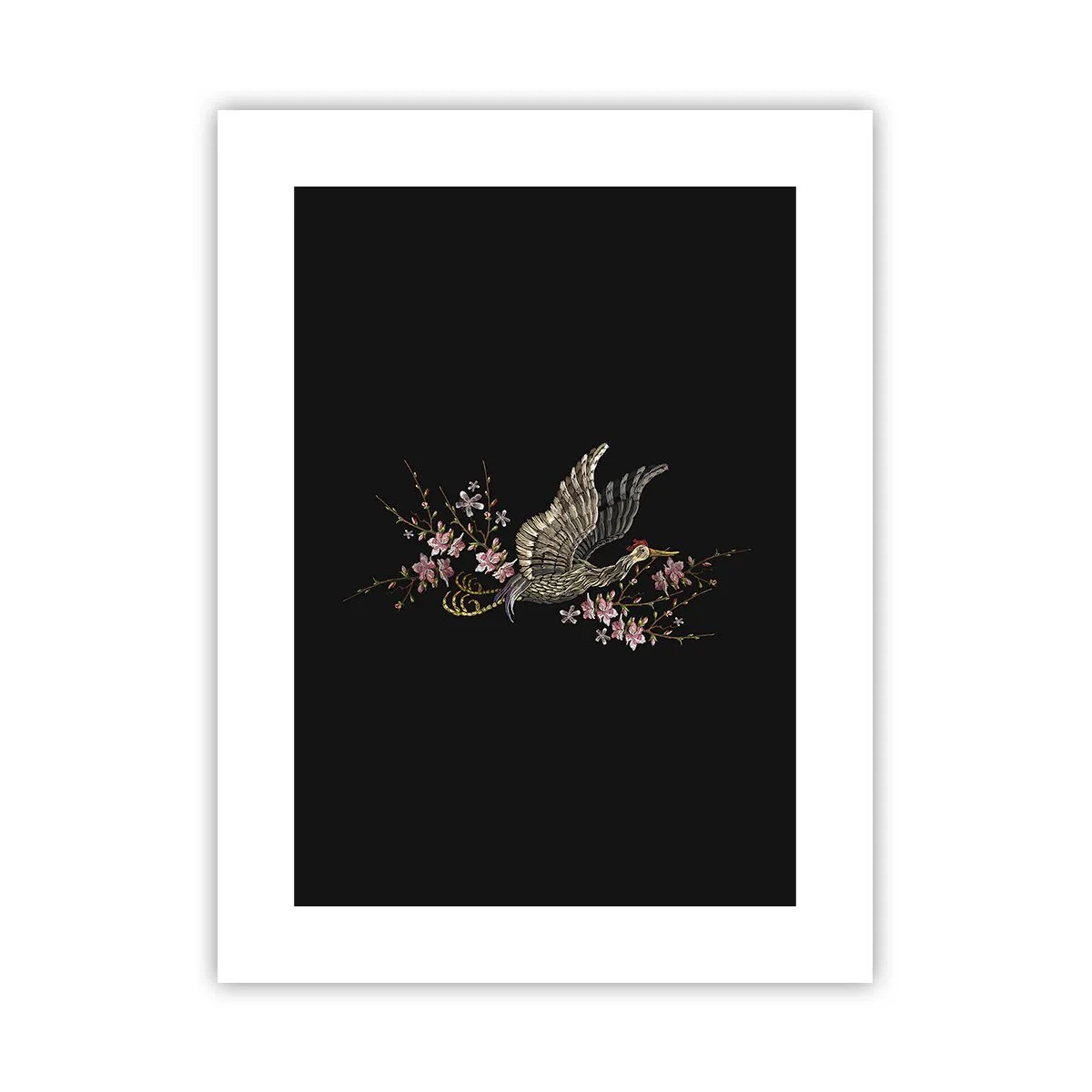 Affiche - Poster - Oiseau brodé exotique - 30x40 cm