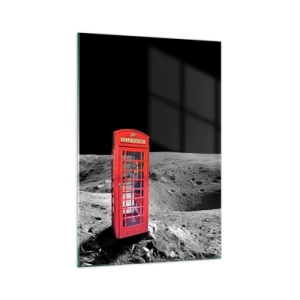 Impression sur verre - Image sur verre - Cabine téléphonique rouge sur la lune - 70x100cm - Une blague cosmique - Décoration murale moderne pour le salon et la chambre ARTTOR