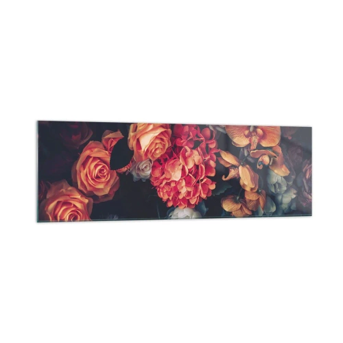 Impression sur verre - Image sur verre - Un bouquet de fleurs variées aux tons sombres - 160x50cm - Comme chez les maîtres hollandais - Décoration murale moderne pour le salon et la chambre ARTTOR