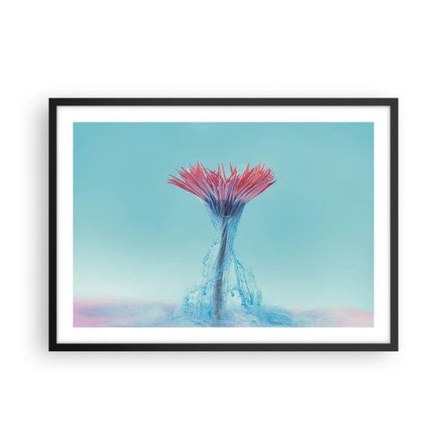 Affiche dans un cadre noir - Poster - Une fleur rose et bleue dans un arrangement artistique sur un fond pastel - 70x50cm - Dans une étreinte vivifiante - Décoration murale moderne pour le salon et la chambre ARTTOR