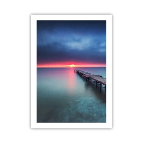 Affiche - Poster - Une jetée s'étendant dans une mer calme au coucher du soleil - 50x70cm - Entre le ciel et la terre - Décoration murale moderne pour le salon et la chambre ARTTOR
