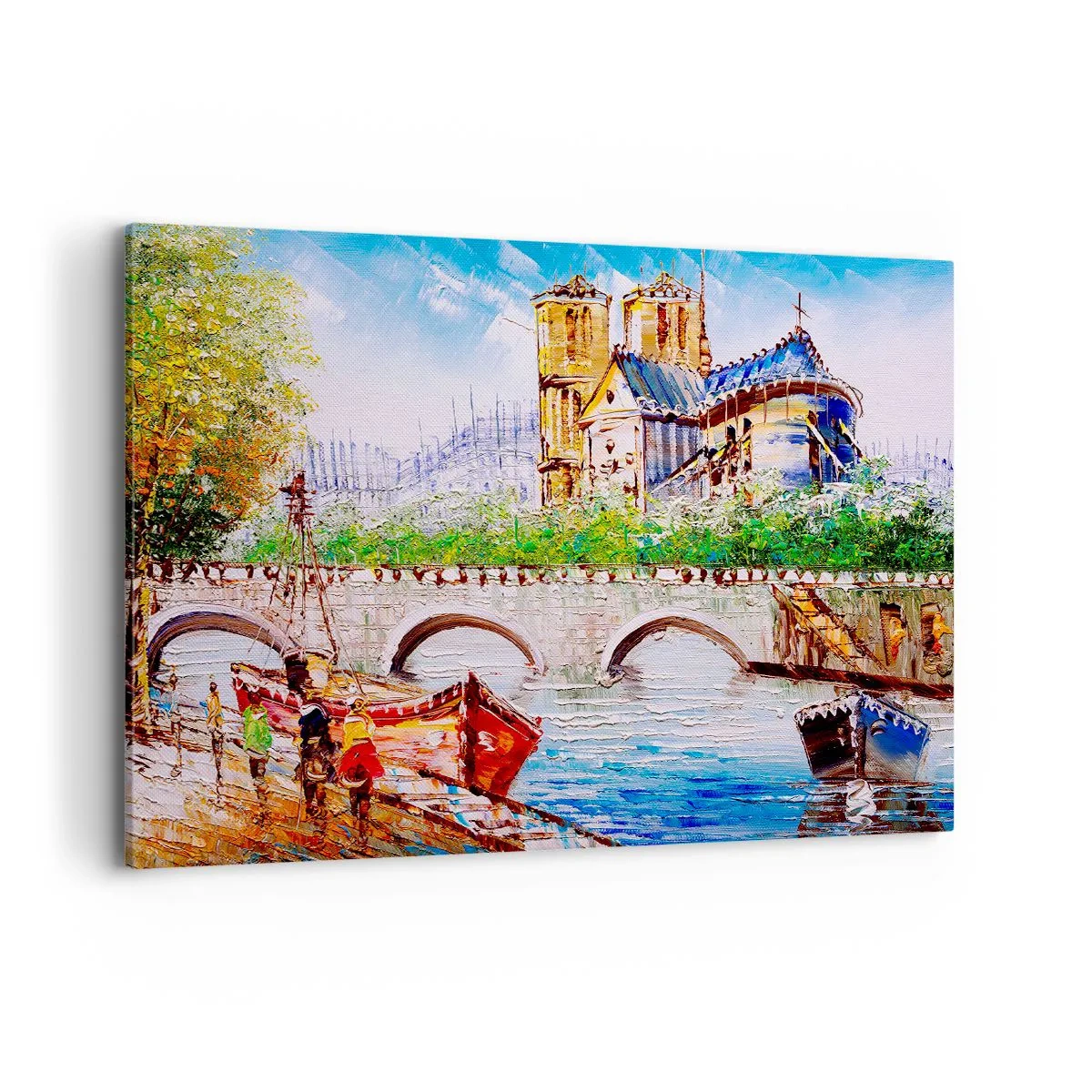 Impression sur toile - Image sur toile - Paysage avec un pont et une cathédrale de style classique - 100x70cm - Leur temps ne passe jamais - Décoration murale moderne pour le salon et la chambre ARTTOR
