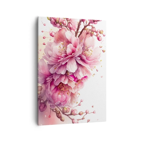 Impression sur toile - Image sur toile - De délicates fleurs de cerisier en pleine floraison sur un fond clair - 50x70cm - Fleur florissante de cerisier - Décoration murale moderne pour le salon et la chambre ARTTOR