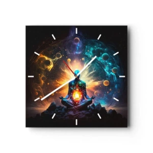 Horloge murale - Pendule murale - Une figure en méditation entourée d'une aura cosmique - 30x30cm - Paix cosmique - Décoration murale moderne pour le salon et la chambre ARTTOR