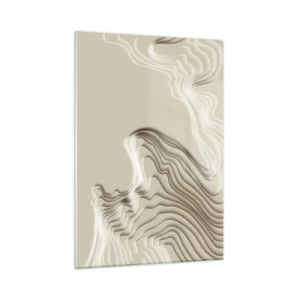 Impression sur verre - Image sur verre - Abstraction minimaliste avec des lignes topographiques sur fond beige. - 50x70cm - Topographie artistique - Décoration murale moderne pour le salon et la chambre ARTTOR