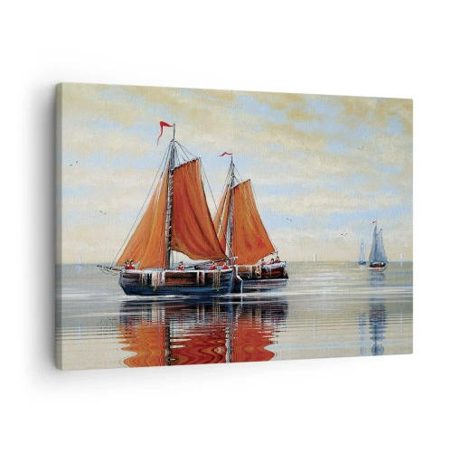 Impression sur toile - Image sur toile - Voiliers à deux mâts en eau calme - 70x50cm - He, navigue, marin - Décoration murale moderne pour le salon et la chambre ARTTOR