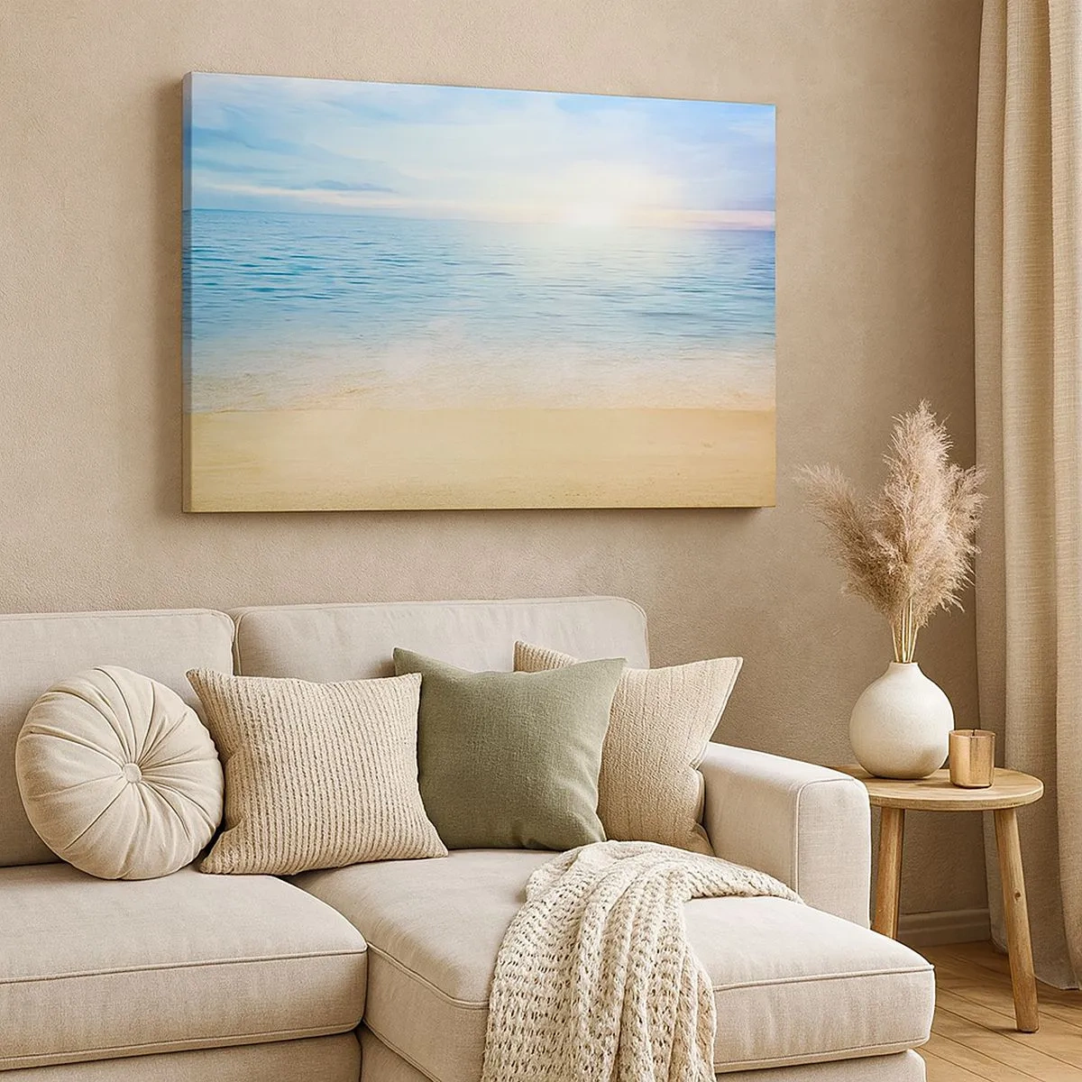 Impression sur toile - Image sur toile - Une plage avec une mer turquoise et un ciel clair - 70x50cm - Le grand bleu - Décoration murale moderne pour le salon et la chambre ARTTOR
