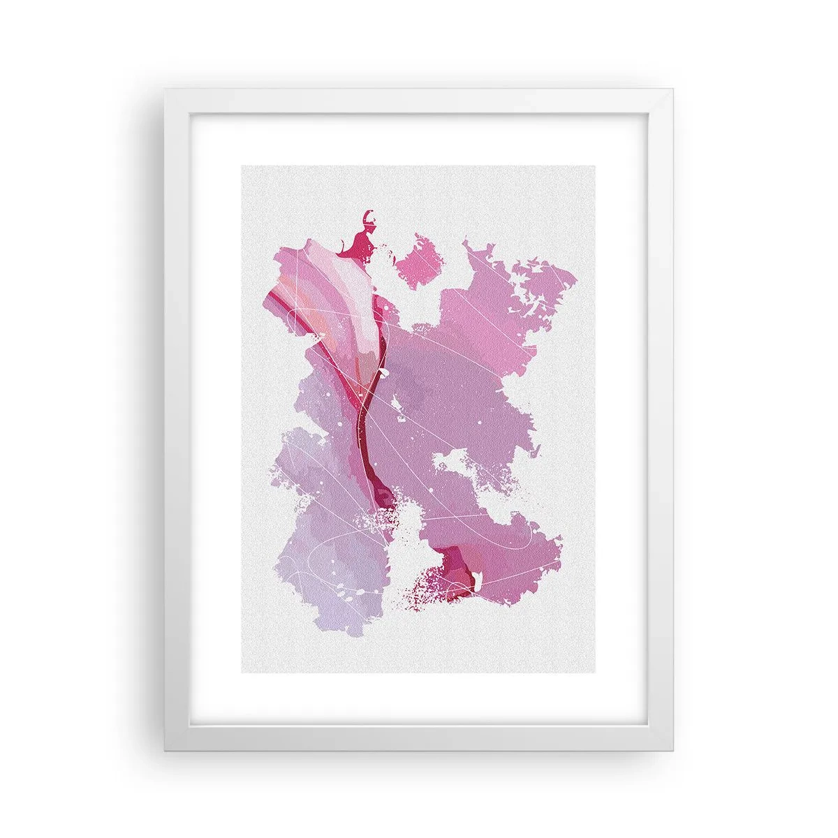 Affiche dans un cadre blanc - Poster - Carte du monde rose - 30x40 cm