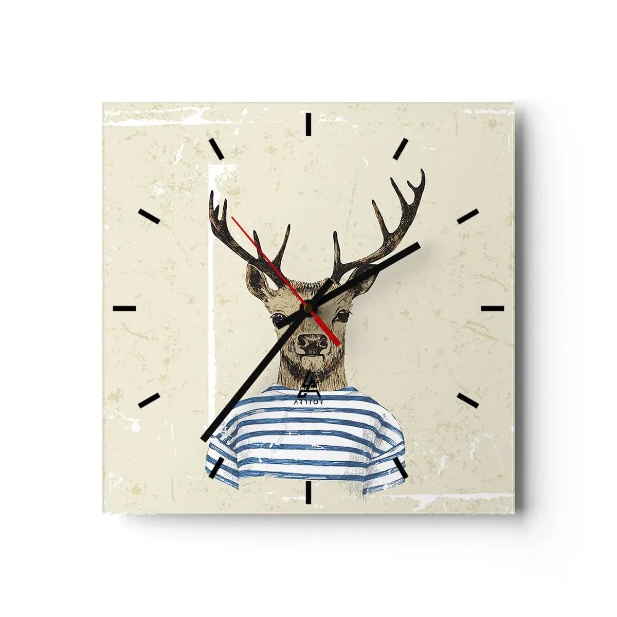 Horloge murale - Pendule murale - Un cerf en chemise rayée sur un fond clair avec une texture délicate - 30x30cm - Parce que j'aime les chemises rayées - Décoration murale moderne pour le salon et la chambre ARTTOR