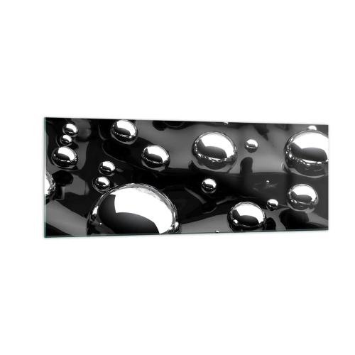 Impression sur verre - Image sur verre - Gouttes abstraites sur une surface noire - 140x50cm - D'un ton noir - Décoration murale moderne pour le salon et la chambre ARTTOR