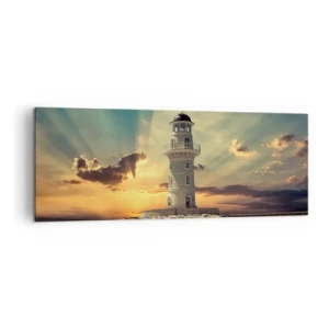Impression sur toile - Image sur toile - Un phare au coucher du soleil contre le ciel - 140x50cm - Lumière - Bonté - Beauté - Décoration murale moderne pour le salon et la chambre ARTTOR