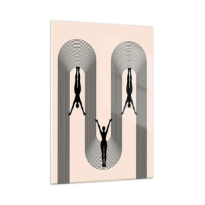 Impression sur verre - Image sur verre - Silhouettes noires de personnages suspendus dans des arcs rythmiques - 50x70cm - Les jambes en l’air - Décoration murale moderne pour le salon et la chambre ARTTOR