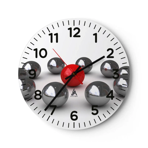 Horloge murale - Pendule murale - Un cercle en argent et rouge - 40x40 cm