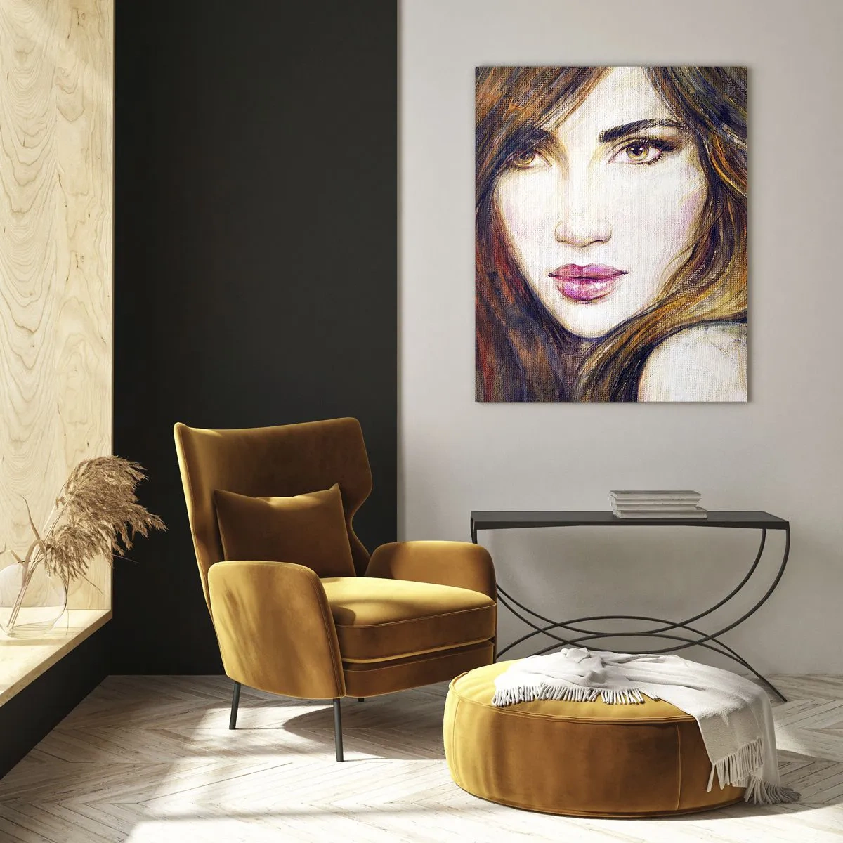 Impression sur verre - Image sur verre - Portrait d'une femme aux couleurs chaudes et artistiques - 50x70cm - Un sou pour vos pensées - Décoration murale moderne pour le salon et la chambre ARTTOR