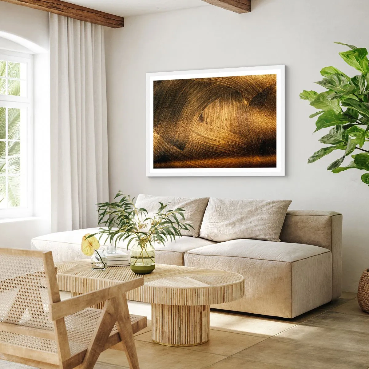 Affiche dans un cadre blanc - Poster - Dans un labyrinthe en or - 100x70 cm