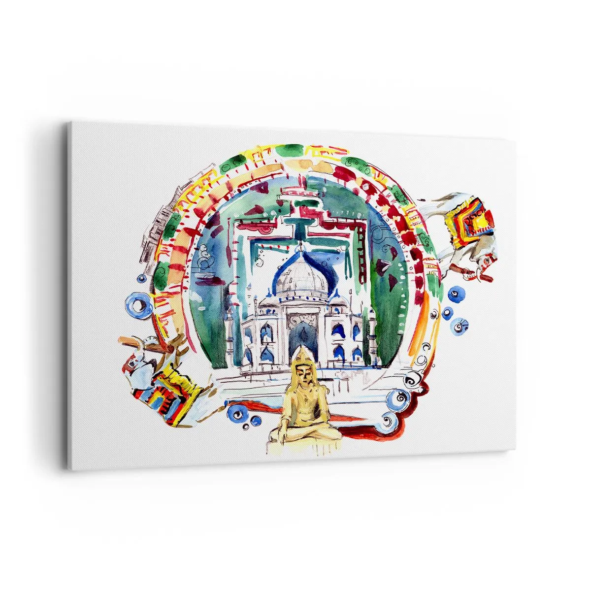 Impression sur toile - Image sur toile - Une illustration colorée de l'architecture indienne - 100x70cm - Équilibre mondial hindou - Décoration murale moderne pour le salon et la chambre ARTTOR