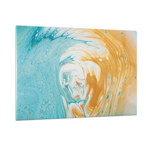 Impression sur verre - Image sur verre - Tourbillon pastel aux couleurs bleu et jaune - 120x80cm - Tourbillon pastel - Décoration murale moderne pour le salon et la chambre ARTTOR