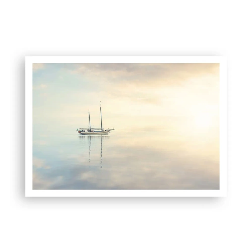 Affiche - Poster - Un bateau sur une mer calme dans une douce lumière - 100x70cm - Dans une mer de silence - Décoration murale moderne pour le salon et la chambre ARTTOR