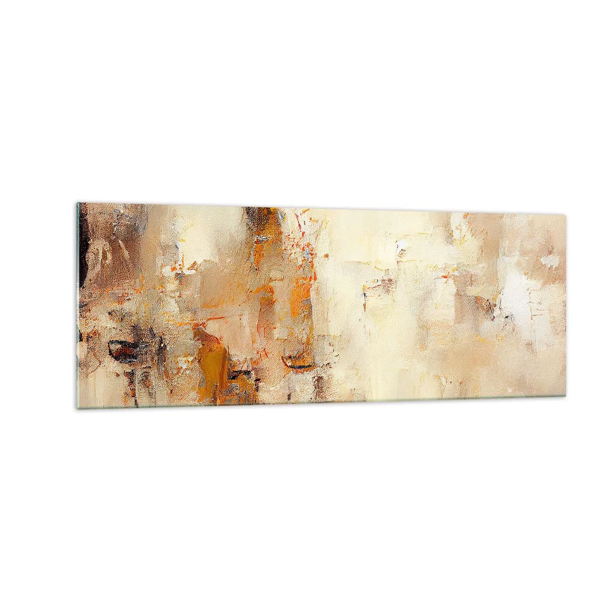 Impression sur verre - Image sur verre - Une composition abstraite dans des tons chauds de jaune et de marron. - 140x50cm - Âme de l'ambre - Décoration murale moderne pour le salon et la chambre ARTTOR
