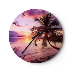 Horloge murale - Pendule murale - Palmier au bord de la mer au coucher du soleil - 30x30cm - Le bonheur à l'horizon - Décoration murale moderne pour le salon, la cuisine et la chambre ARTTOR