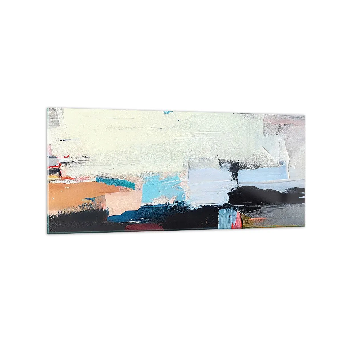 Impression sur verre - Image sur verre - Abstraction colorée avec des coups de pinceau dynamiques - 120x50cm - Y a-t-il une méthode ? - Décoration murale moderne pour le salon et la chambre ARTTOR