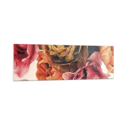 Impression sur verre - Image sur verre - Un bouquet de fleurs variées aux couleurs intenses - 160x50cm - La fête de la vie - Décoration murale moderne pour le salon et la chambre ARTTOR