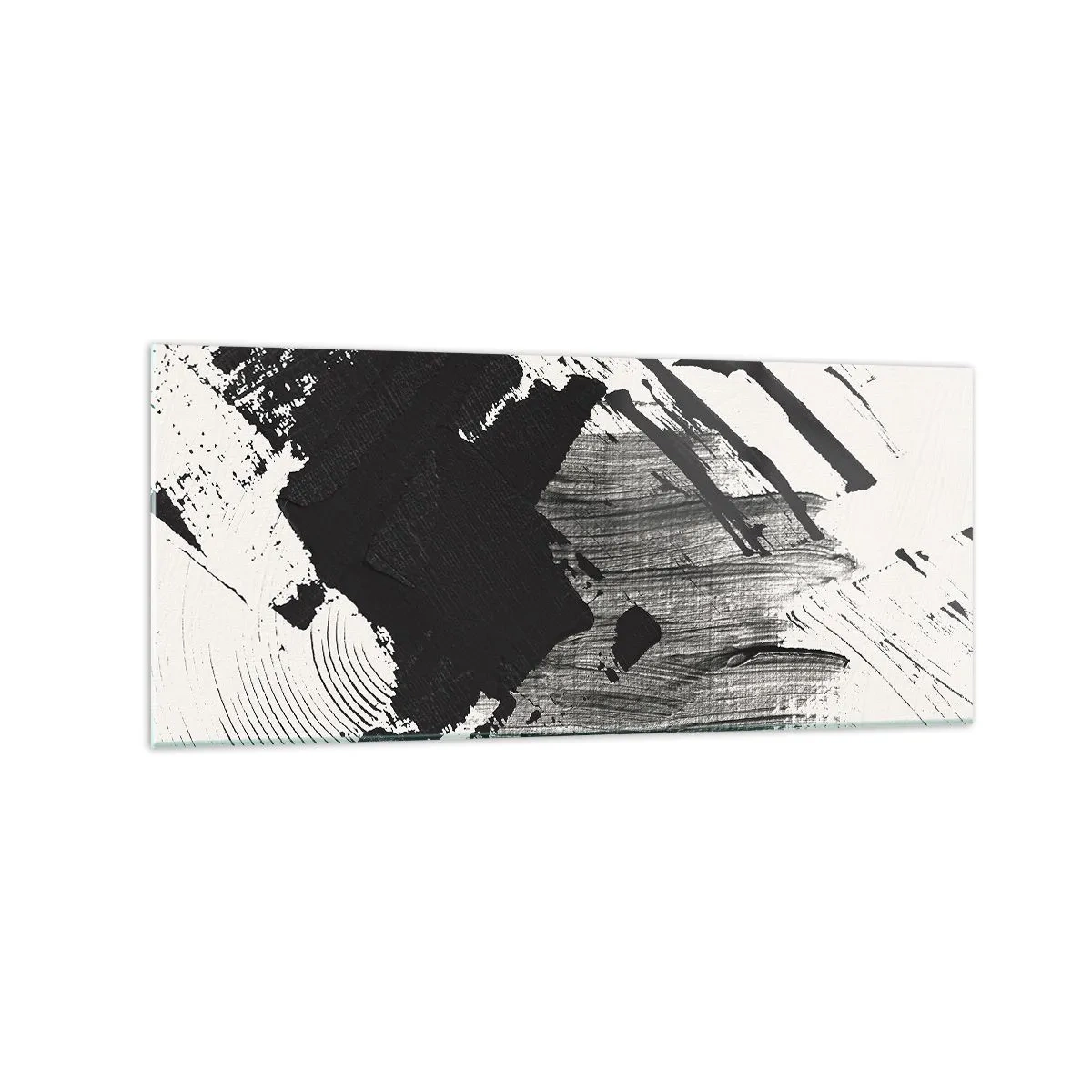 Impression sur verre - Image sur verre - Traits abstraits de noir sur fond blanc - 120x50cm - Abstraction – expression du noir - Décoration murale moderne pour le salon et la chambre ARTTOR