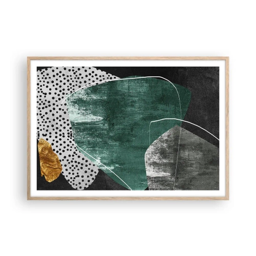 Affiche dans un chêne clair - Poster - Abstraction colorée avec feuille d'or - 100x70 cm