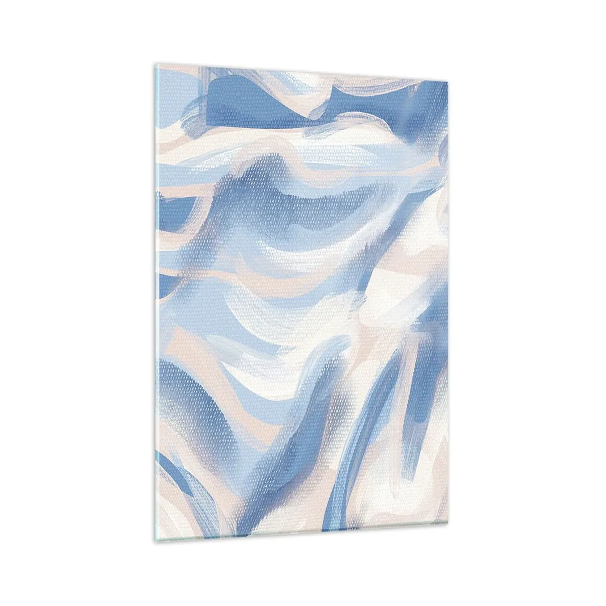 Impression sur verre - Image sur verre - Coups de pinceau abstraits dans des tons de bleu et de beige - 80x120cm - Vagues bleues - Décoration murale moderne pour le salon et la chambre ARTTOR