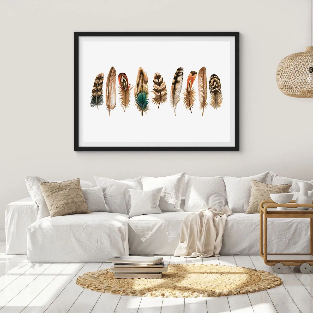 Affiche dans un cadre noir - Poster - Variation à plumes - 91x61 cm