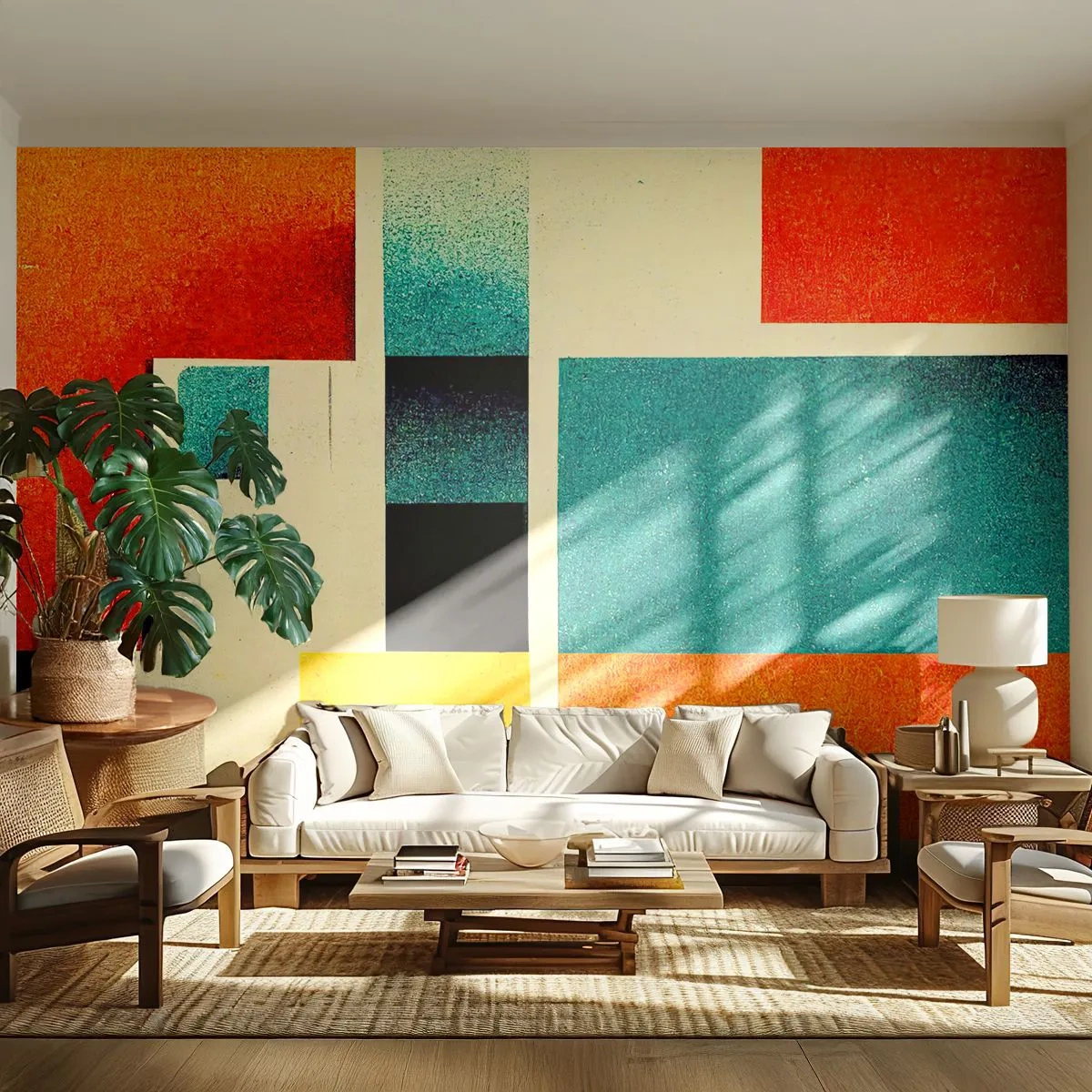 Papier Peint Photo Premium Canvas - Abstraction géométrique – bonne énergie - Carrés, Vieilli, Morceau - 250x175 cm