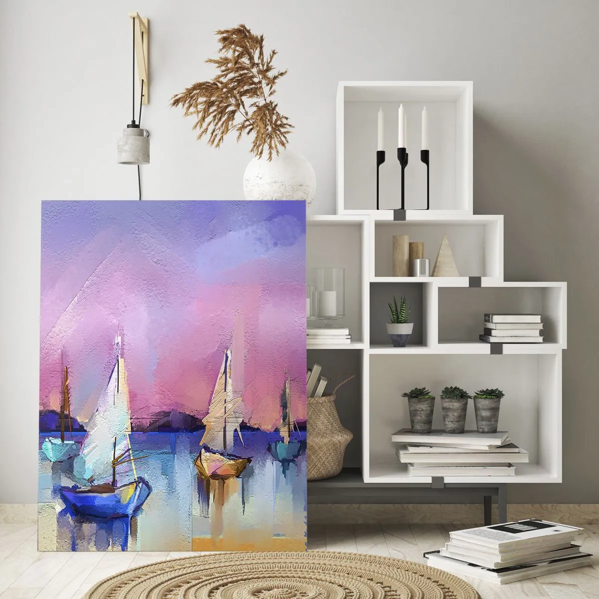 Impression sur verre - Image sur verre - Voiliers sur une mer calme aux couleurs pastel du coucher de soleil - 70x100cm - Direction: les eaux larges - Décoration murale moderne pour le salon et la chambre ARTTOR