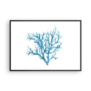 Affiche dans un cadre noir - Poster - Corail bleu sur fond blanc avec une touche minimaliste - 100x70cm - Filigrane nautique - Décoration murale moderne pour le salon et la chambre ARTTOR