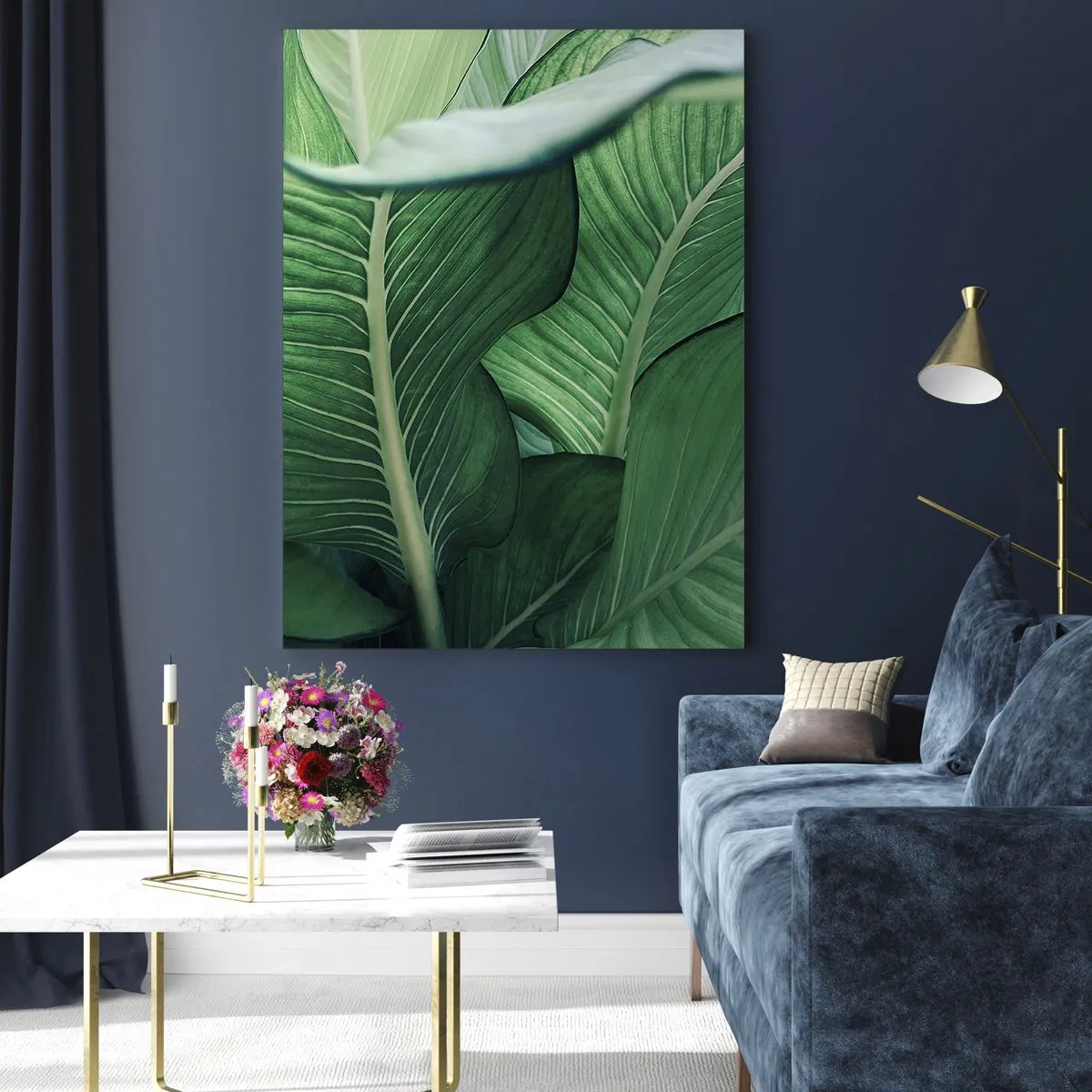 Impression sur verre - Image sur verre - Feuilles vertes avec des détails et une structure expressifs - 70x100cm - Une vie intensément verte - Décoration murale moderne pour le salon et la chambre ARTTOR