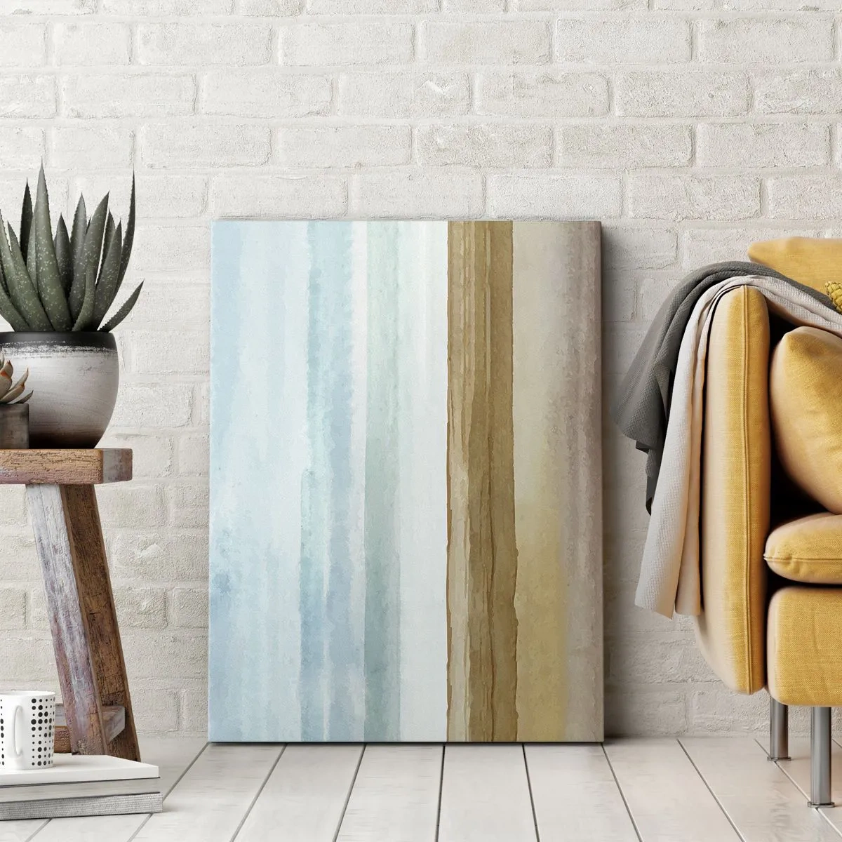 Impression sur toile - Image sur toile - Paysage de plage abstrait aux tons pastel - 50x70cm - Réconfort - Décoration murale moderne pour le salon et la chambre ARTTOR