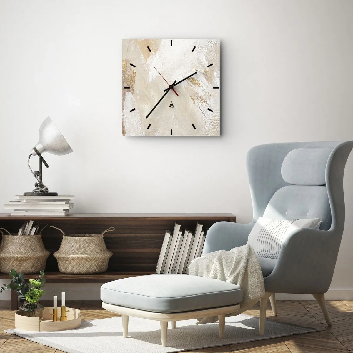 Horloge murale - Pendule murale - Des tons abstraits délicats dans des tons beiges et dorés - 30x30cm - Composition pastel - Décoration murale moderne pour le salon et la chambre ARTTOR